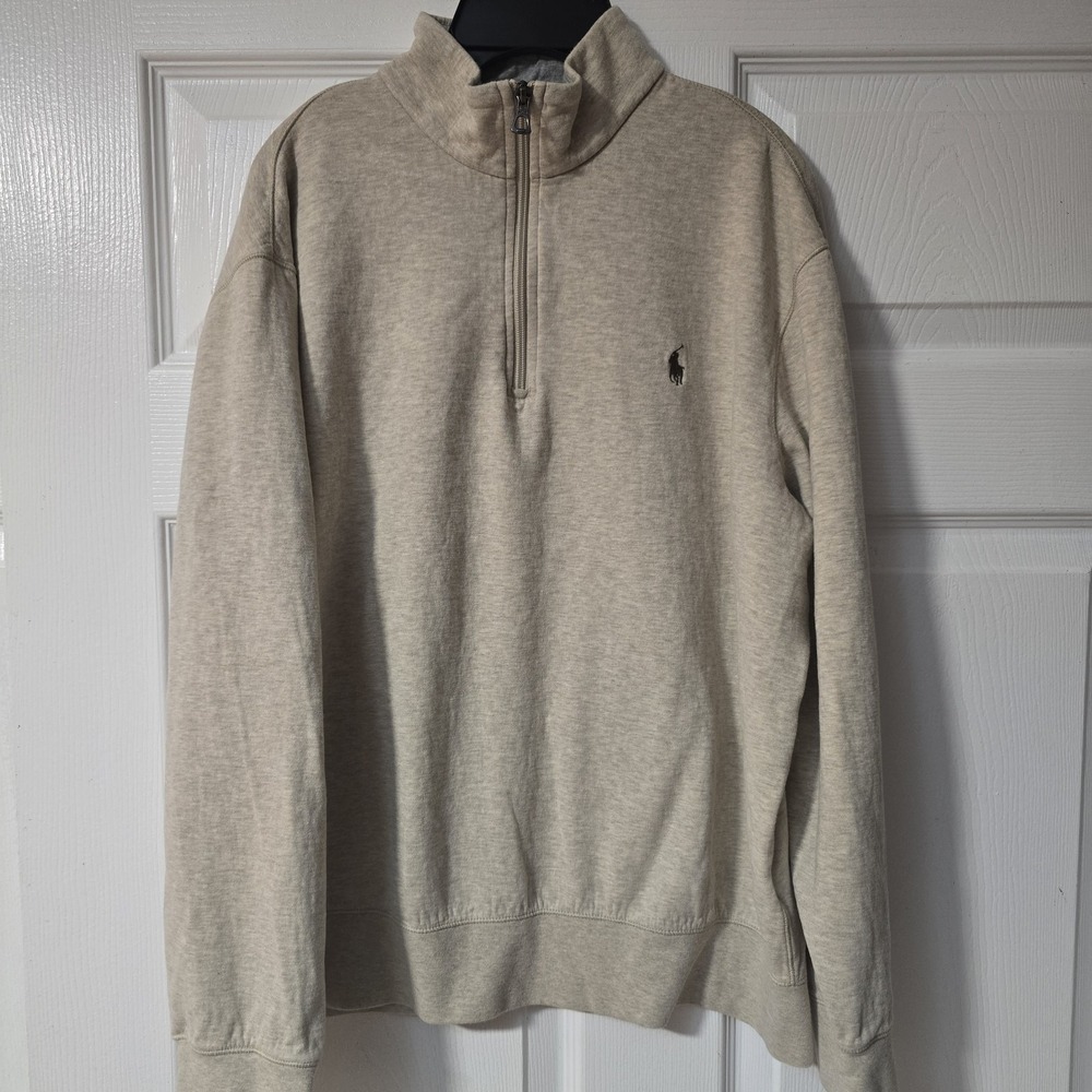 Polo Ralph Lauren Pullover Sweater Mens Size L ,Beige Preppy 1/4 Zip Long Sleeve